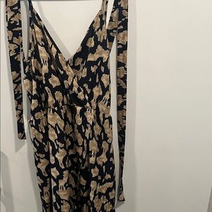 Navy and Tan Patterned long Dress